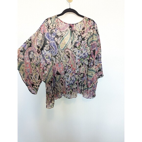 Bisou Bisou Michelle Bohbot Blouse Womens Size XL Multicolor Smocked Sheer Top - Picture 5 of 9